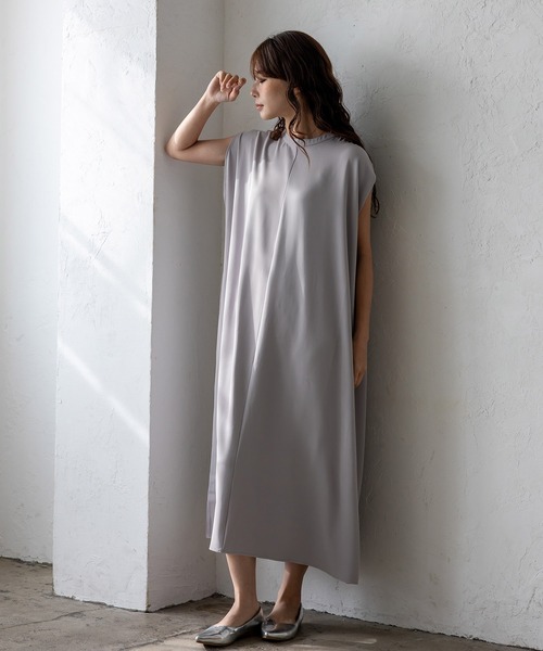 No Rule No Line(ノール-ルノーライン)の「フレンチスリーブマキシワンピ ポケット付き(ワンピース・レディース・モカ/ライトグレー/ブラック・FREE)」の7枚目の写真