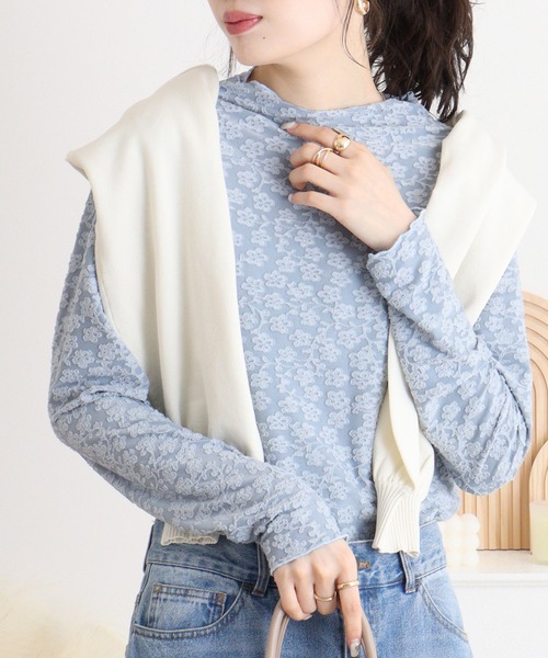 mitis(ミティス)の「mitis 花柄シアーボトルネックロンT(Tシャツ/カットソー・レディース・ブルー/ブラック/アイボリー・M)」の22枚目の写真