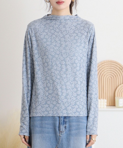 mitis(ミティス)の「mitis 花柄シアーボトルネックロンT(Tシャツ/カットソー・レディース・ブルー/ブラック/アイボリー・M)」の6枚目の写真