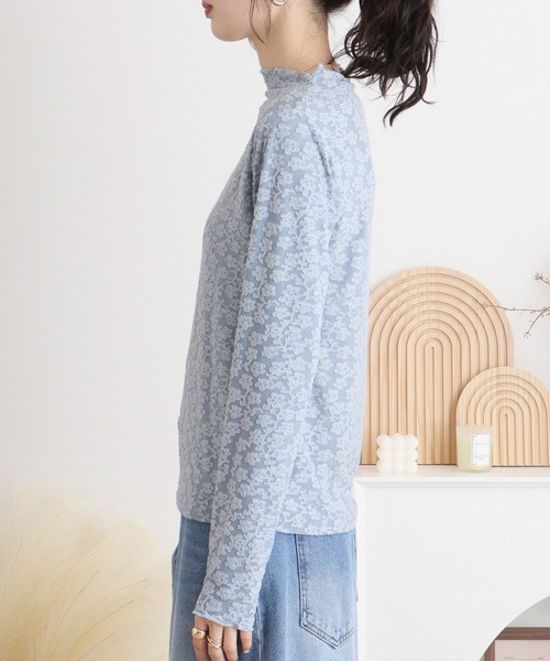mitis(ミティス)の「mitis 花柄シアーボトルネックロンT(Tシャツ/カットソー・レディース・ブルー/ブラック/アイボリー・M)」の7枚目の写真