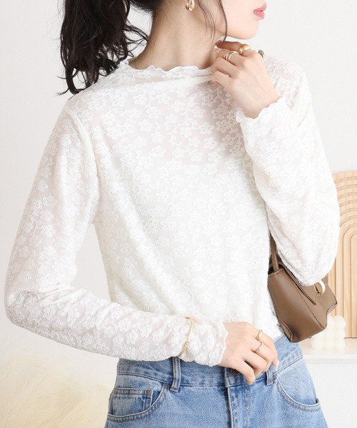 mitis(ミティス)の「mitis 花柄シアーボトルネックロンT(Tシャツ/カットソー・レディース・ブルー/ブラック/アイボリー・M)」の16枚目の写真