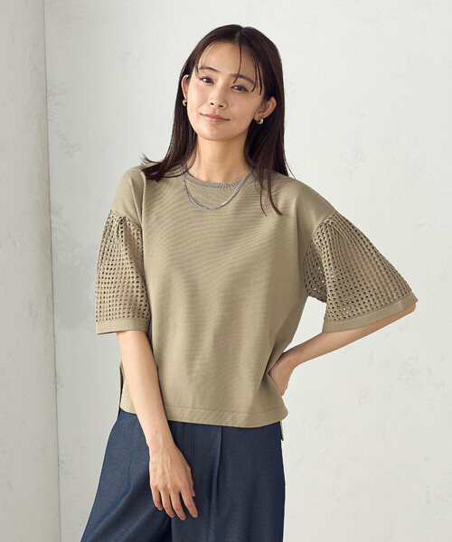 COMME CA ISM（コムサイズム）の「スクエアメッシュ フレアスリーブニット　/　セットアップ対応（ニット/セーター・レディース・ブラック/オリーブ・FREE）」の12枚目の写真