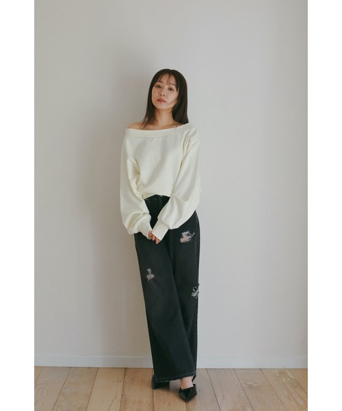 N WITH.（エヌウィズ）の「オフショルスウェット（スウェット・レディース・アイボリー/グレー・FREE）」の7枚目の写真