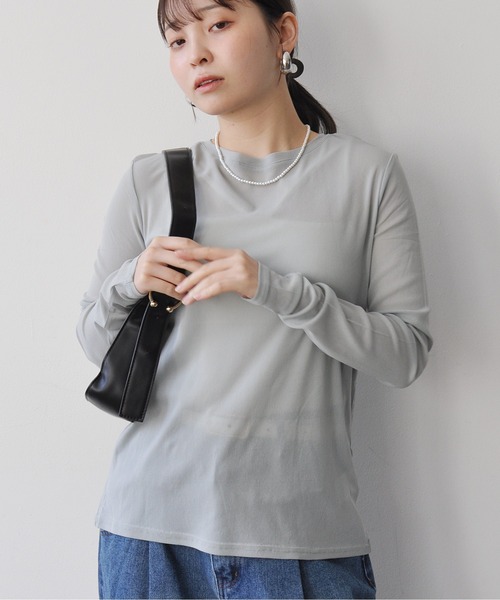 Meli rich(メリーリッチ)の「パワーネットクルーネックシアートップス(Tシャツ/カットソー・レディース・ライトグレー/ミント・FREE)」の10枚目の写真