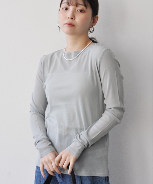 Meli rich(メリーリッチ)の「パワーネットクルーネックシアートップス(Tシャツ/カットソー・レディース・ライトグレー/ミント・FREE)」の11枚目の写真