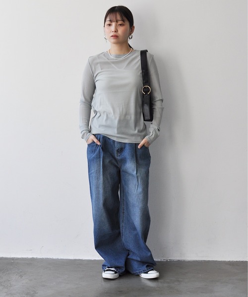 Meli rich(メリーリッチ)の「パワーネットクルーネックシアートップス(Tシャツ/カットソー・レディース・ライトグレー/ミント・FREE)」の14枚目の写真