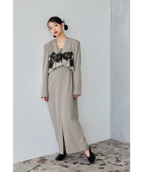 ピンストライプテーラードビスチェドレス 2点セット パーティードレス