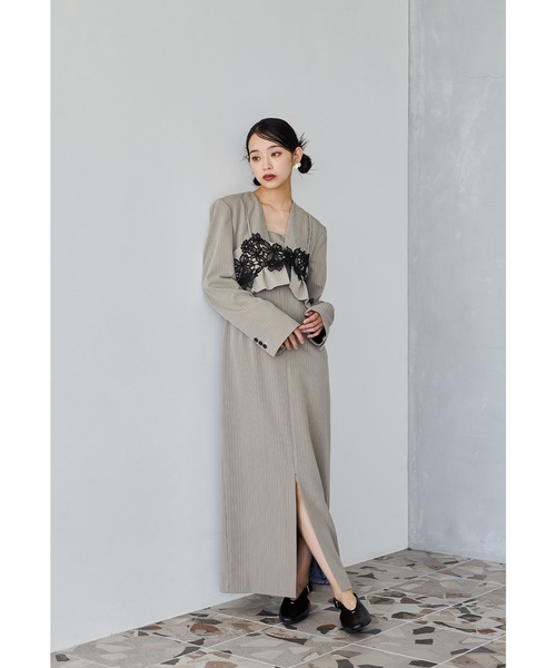 ピンストライプテーラードビスチェドレス 2点セット パーティードレス