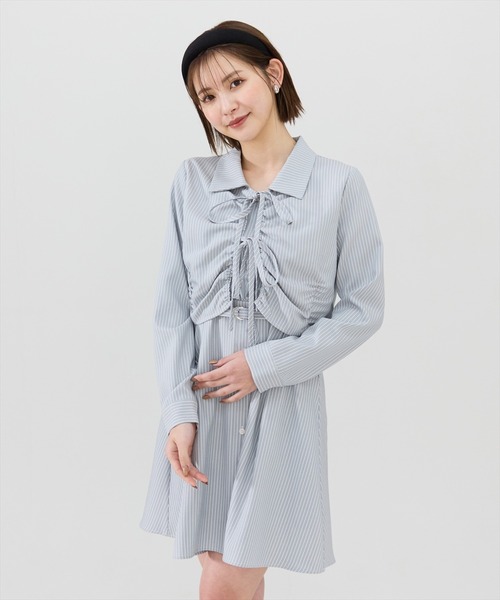 REDYAZEL(レディアゼル)の「フロントシャーリングシャツ&ストライプミニワンピースセット(ワンピース・レディース・グレー系その他/ブラック系その他/ベージュ系その他・SMALL/MEDIUM)」の3枚目の写真