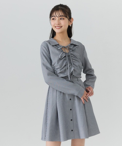 REDYAZEL(レディアゼル)の「フロントシャーリングシャツ&ストライプミニワンピースセット(ワンピース・レディース・グレー系その他/ブラック系その他/ベージュ系その他・SMALL/MEDIUM)」の9枚目の写真