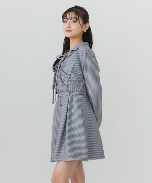 REDYAZEL(レディアゼル)の「フロントシャーリングシャツ&ストライプミニワンピースセット(ワンピース・レディース・グレー系その他/ブラック系その他/ベージュ系その他・SMALL/MEDIUM)」の10枚目の写真