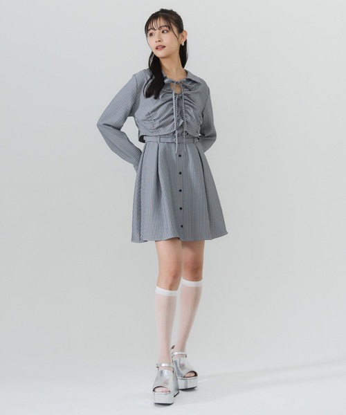 REDYAZEL(レディアゼル)の「フロントシャーリングシャツ&ストライプミニワンピースセット(ワンピース・レディース・グレー系その他/ブラック系その他/ベージュ系その他・SMALL/MEDIUM)」の12枚目の写真