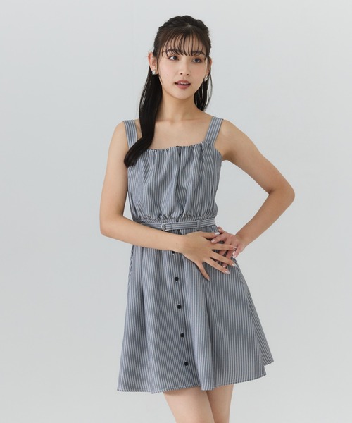 REDYAZEL(レディアゼル)の「フロントシャーリングシャツ&ストライプミニワンピースセット(ワンピース・レディース・グレー系その他/ブラック系その他/ベージュ系その他・SMALL/MEDIUM)」の4枚目の写真