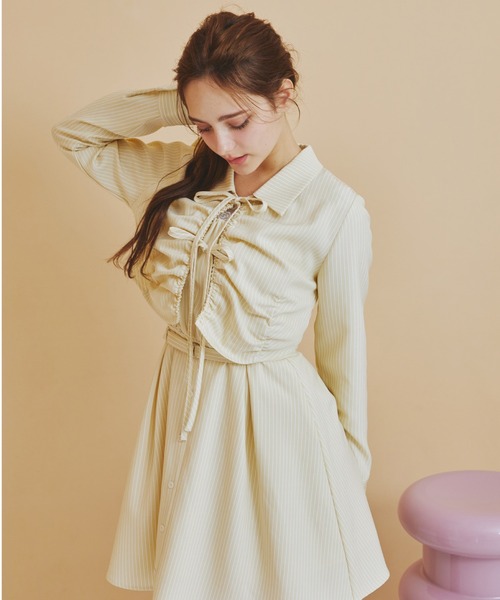 REDYAZEL(レディアゼル)の「フロントシャーリングシャツ&ストライプミニワンピースセット(ワンピース・レディース・グレー系その他/ブラック系その他/ベージュ系その他・SMALL/MEDIUM)」の21枚目の写真
