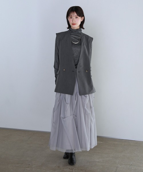 セール】ダブルボタン ツイルノーカラージレ（ベスト）｜shetila