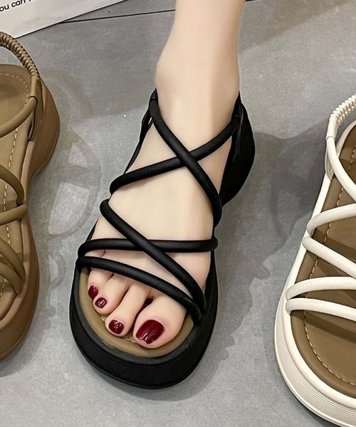 セール】【shoes 365】マルチストラップ厚底サンダル（サンダル
