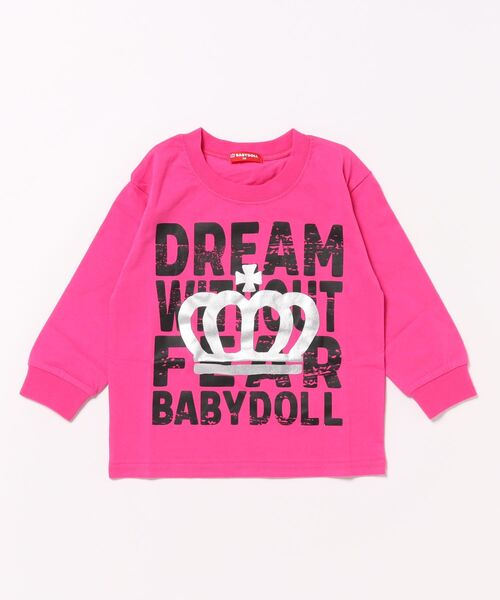 BABYDOLL（ベビードール）の「箔王冠メッセージロンT 0283K（Tシャツ/カットソー・キッズ・ホワイト/ピンク・90cm/100cm/110cm/120cm/130cm/140cm）」の2枚目の写真