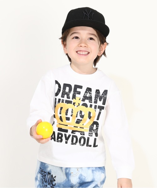 BABYDOLL（ベビードール）の「箔王冠メッセージロンT 0283K（Tシャツ/カットソー・キッズ・ホワイト/ピンク・90cm/100cm/110cm/120cm/130cm/140cm）」の3枚目の写真