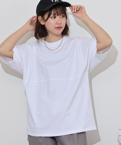 FUNALIVE(ファンアライブ)の「オーバーサイズヘビーウエイト無地切り替えTシャツ(Tシャツ/カットソー・メンズ・ホワイト/スミクロ/ブラック/ブルー・M/L/LL)」の1枚目の写真