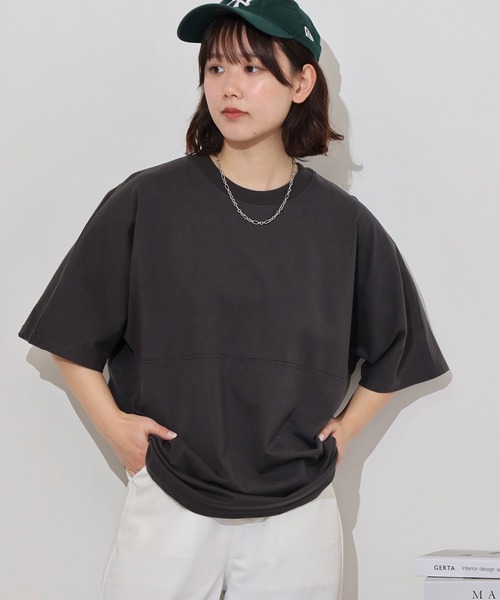 FUNALIVE(ファンアライブ)の「オーバーサイズヘビーウエイト無地切り替えTシャツ(Tシャツ/カットソー・メンズ・ホワイト/スミクロ/ブラック/ブルー・M/L/LL)」の3枚目の写真