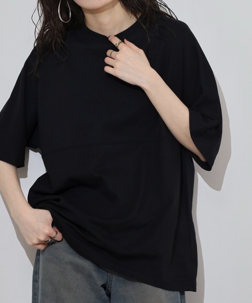FUNALIVE(ファンアライブ)の「オーバーサイズヘビーウエイト無地切り替えTシャツ(Tシャツ/カットソー・メンズ・ホワイト/スミクロ/ブラック/ブルー・M/L/LL)」の2枚目の写真