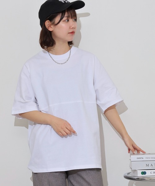 FUNALIVE(ファンアライブ)の「オーバーサイズヘビーウエイト無地切り替えTシャツ(Tシャツ/カットソー・メンズ・ホワイト/スミクロ/ブラック/ブルー・M/L/LL)」の22枚目の写真