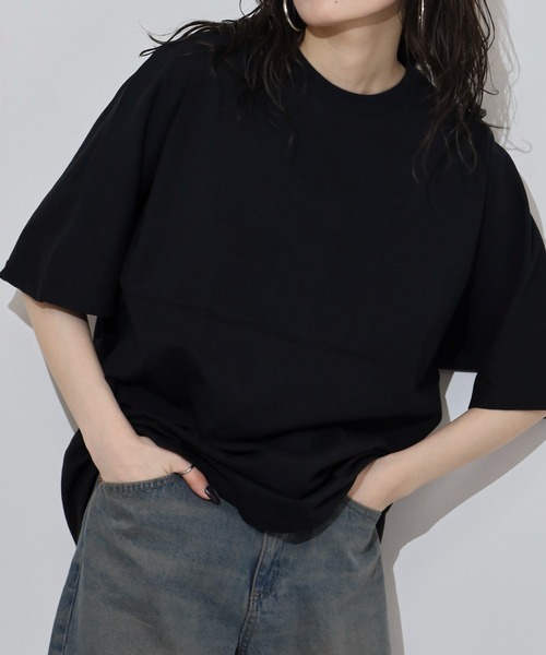 FUNALIVE(ファンアライブ)の「オーバーサイズヘビーウエイト無地切り替えTシャツ(Tシャツ/カットソー・メンズ・ホワイト/スミクロ/ブラック/ブルー・M/L/LL)」の16枚目の写真