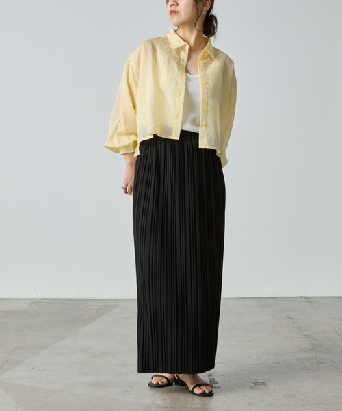 COLONY 2139(コロニートゥーワンスリーナイン)の「シアーストライプ短丈シャツ(シャツ/ブラウス・レディース・グリーン/ネイビー/イエロー/オフホワイト/グレー・FREE)」の20枚目の写真