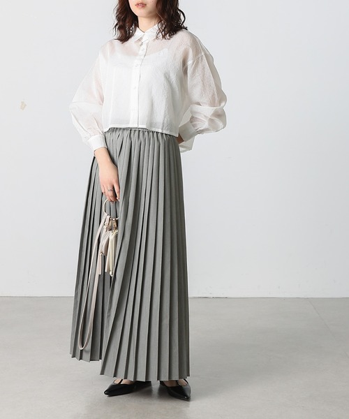 COLONY 2139(コロニートゥーワンスリーナイン)の「シアーストライプ短丈シャツ(シャツ/ブラウス・レディース・グリーン/ネイビー/イエロー/オフホワイト/グレー・FREE)」の6枚目の写真