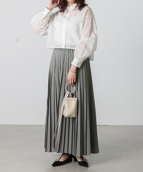 COLONY 2139(コロニートゥーワンスリーナイン)の「シアーストライプ短丈シャツ(シャツ/ブラウス・レディース・グリーン/ネイビー/イエロー/オフホワイト/グレー・FREE)」の7枚目の写真