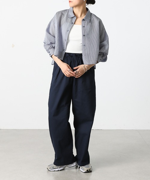 COLONY 2139(コロニートゥーワンスリーナイン)の「シアーストライプ短丈シャツ(シャツ/ブラウス・レディース・グリーン/ネイビー/イエロー/オフホワイト/グレー・FREE)」の12枚目の写真