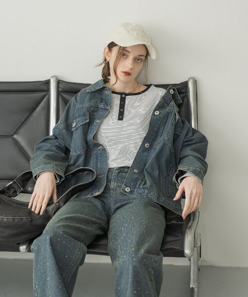 RETRO GIRL(レトロガール)の「ヘンリーネックカットソー(Tシャツ/カットソー・レディース・ブラック/ブラック系その他3/オフホワイト・FREE)」の4枚目の写真