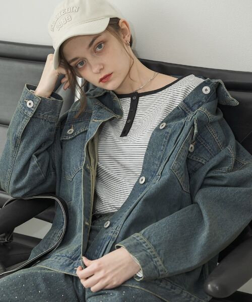 RETRO GIRL(レトロガール)の「ヘンリーネックカットソー(Tシャツ/カットソー・レディース・ブラック/ブラック系その他3/オフホワイト・FREE)」の5枚目の写真