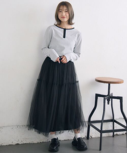 RETRO GIRL(レトロガール)の「ヘンリーネックカットソー(Tシャツ/カットソー・レディース・ブラック/ブラック系その他3/オフホワイト・FREE)」の10枚目の写真