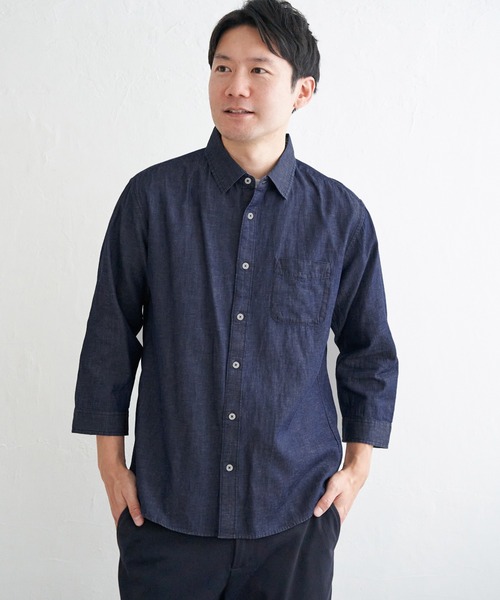 ikka(イッカ)の「【雑誌MonoMax5月号掲載】7分袖フレンチリネンMIX無地シャツ【吸水速乾/親子コーデ】(シャツ/ブラウス・メンズ・ホワイト/グリーン/ピンク/ネイビー/ベージュ/ブルー・S/M/L/XL)」の21枚目の写真
