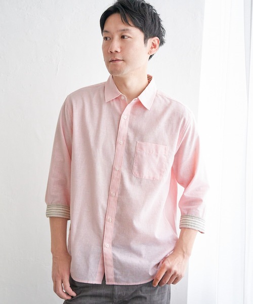 ikka(イッカ)の「【雑誌MonoMax5月号掲載】7分袖フレンチリネンMIX無地シャツ【吸水速乾/親子コーデ】(シャツ/ブラウス・メンズ・ホワイト/グリーン/ピンク/ネイビー/ベージュ/ブルー・S/M/L/XL)」の13枚目の写真