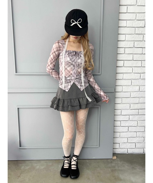 PHILLY(フィリー)の「【PHILLY】チェックシアーブラウス(Tシャツ/カットソー・レディース・グリーン/ピンク・FREE)」の12枚目の写真