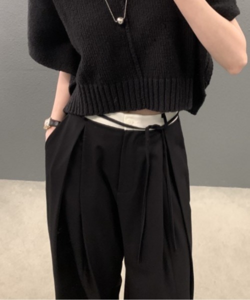 sorule（ソルレ）の「ボックスタックワイドパンツ（スラックス・レディース・ベージュ/ブラック・FREE）」の8枚目の写真
