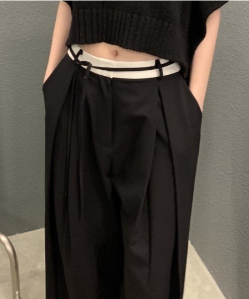 sorule（ソルレ）の「ボックスタックワイドパンツ（スラックス・レディース・ベージュ/ブラック・FREE）」の9枚目の写真