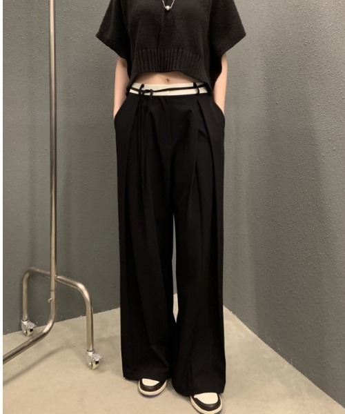 sorule（ソルレ）の「ボックスタックワイドパンツ（スラックス・レディース・ベージュ/ブラック・FREE）」の10枚目の写真