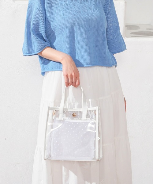 Honeys(ハニーズ)の「クリアハンドバッグ(ハンドバッグ・レディース・シルバー/アイボリー/ブラック・FREE)」の6枚目の写真