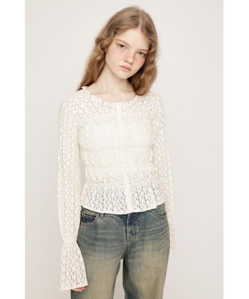 SLY（スライ）の「PUFFY SHIRRING CUT TOPS パフィー シャーリング カット トップス 秋服 春服（シャツ/ブラウス・レディース・アイボリー/ブラック/ライトブルー/ブラウン・FREE）」の5枚目の写真