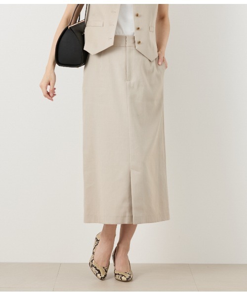 NEWYORKER（ニューヨーカー）の「【ウォッシャブル】ポリエステルリネンコード ロングストレートスカート（スカート・レディース・ネイビー/ベージュ・9号）」の2枚目の写真