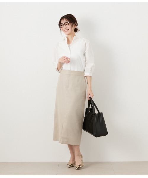 NEWYORKER（ニューヨーカー）の「【ウォッシャブル】ポリエステルリネンコード ロングストレートスカート（スカート・レディース・ネイビー/ベージュ・9号）」の13枚目の写真