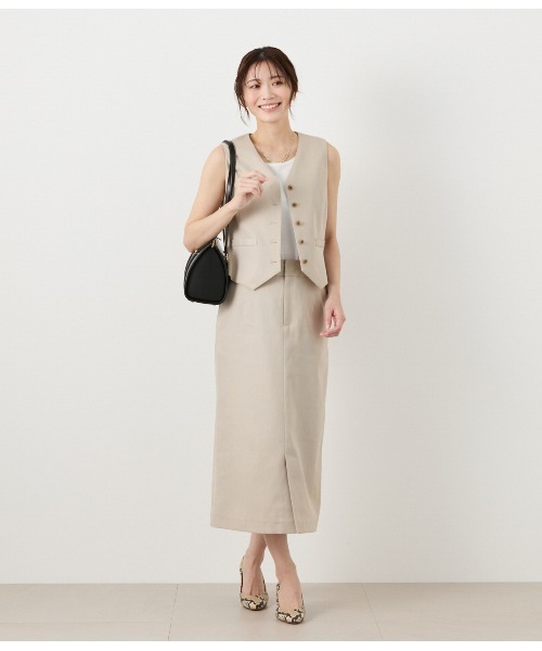 NEWYORKER（ニューヨーカー）の「【ウォッシャブル】ポリエステルリネンコード ロングストレートスカート（スカート・レディース・ネイビー/ベージュ・9号）」の19枚目の写真