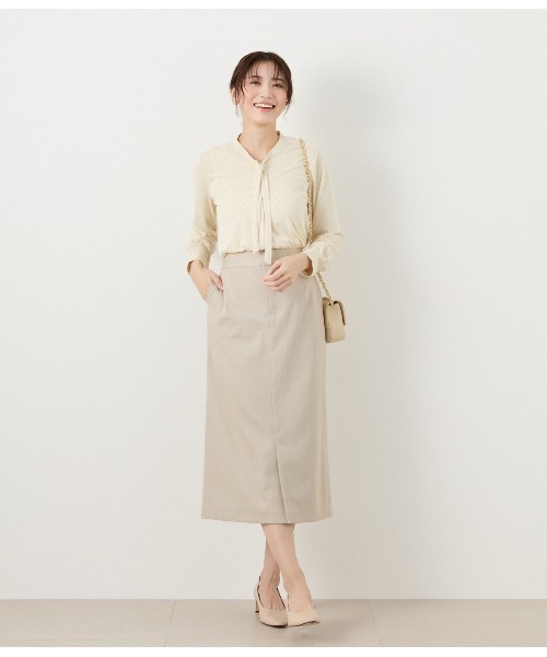 NEWYORKER（ニューヨーカー）の「【ウォッシャブル】ポリエステルリネンコード ロングストレートスカート（スカート・レディース・ネイビー/ベージュ・9号）」の15枚目の写真