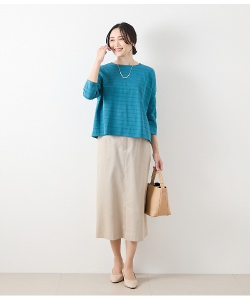 NEWYORKER（ニューヨーカー）の「【ウォッシャブル】ポリエステルリネンコード ロングストレートスカート（スカート・レディース・ネイビー/ベージュ・9号）」の18枚目の写真