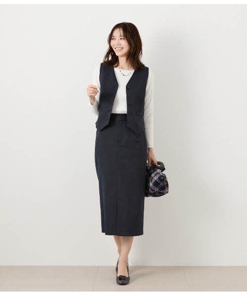 NEWYORKER（ニューヨーカー）の「【ウォッシャブル】ポリエステルリネンコード ロングストレートスカート（スカート・レディース・ネイビー/ベージュ・9号）」の20枚目の写真