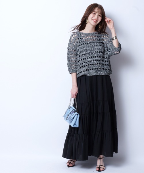 JUSGLITTY ミックスクロシェニット 白 ジャスグリッティー JUSGLITTY（ジャスグリッティー）の「ミックスクロシェニット