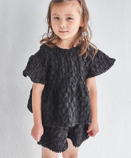 pairmanon（ペアマノン）の「シボ素材 ピコレース ショート丈 セットアップ（セットアップ・キッズ・アイボリー/ブラック/ラベンダー・130/110/120/140/90/150/100）」の2枚目の写真